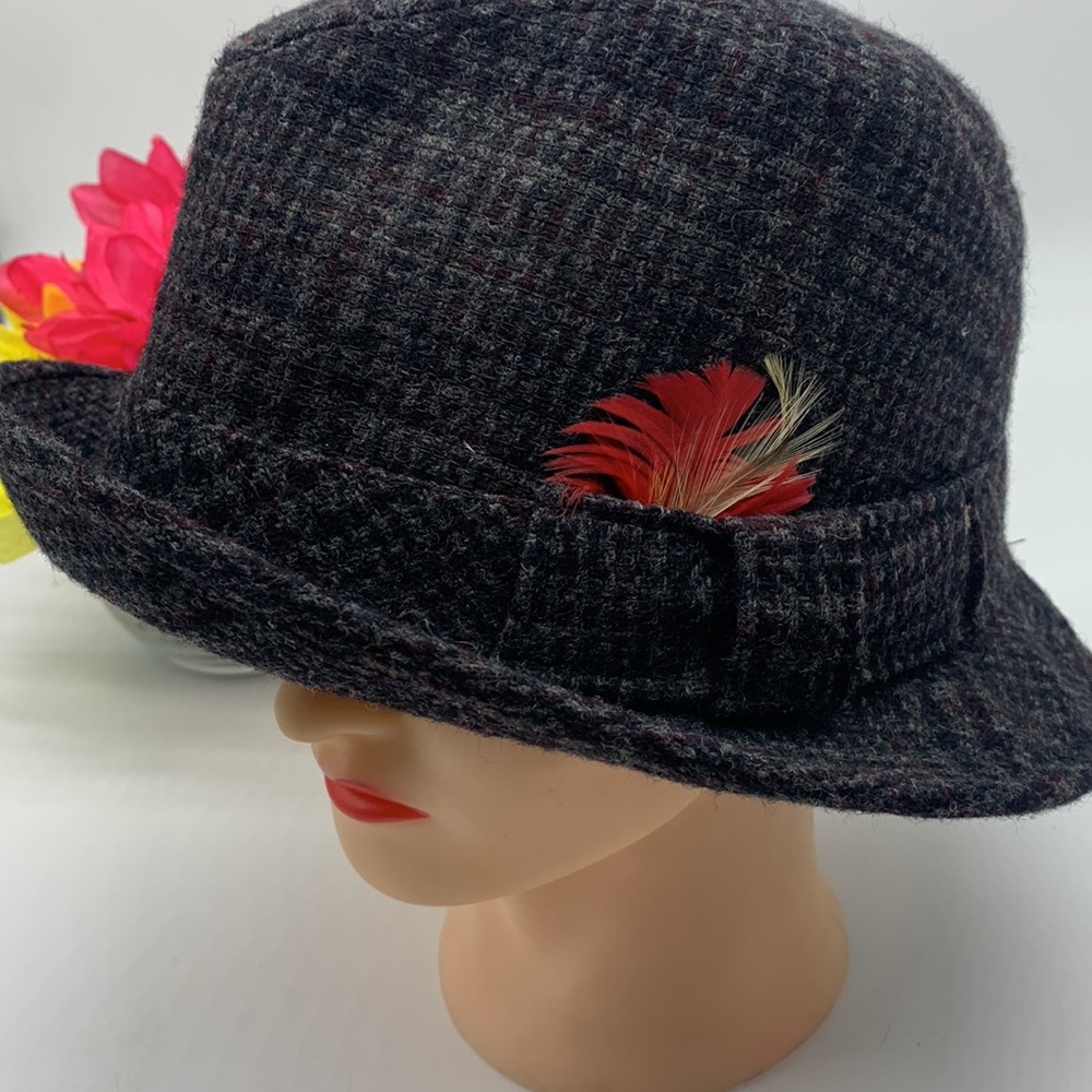 Resistol Vintage tweed Fedora Hat with Feather. HT3054 - Picture 6 of 12